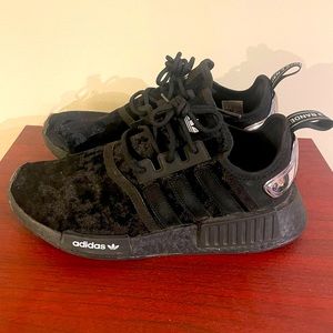 Adidas NMD R1 triple black, crushed velvet sneakers- size 8